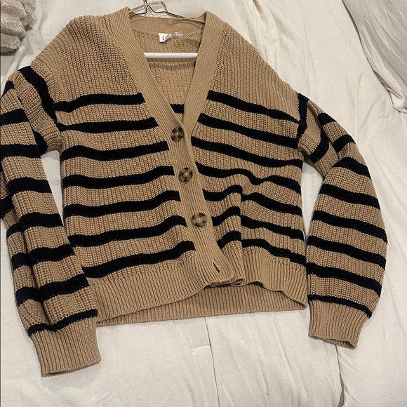 Striped Tan and Black Women's Sweater - Picture 8 of 8